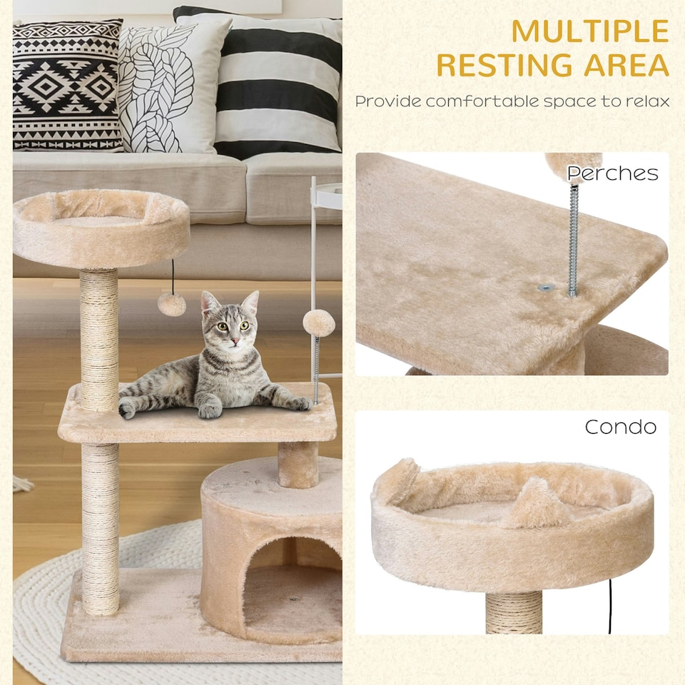 image 1 of PawHut 81cm Cat Tree Climbing Tower for Indoor with Scratching Post Beige