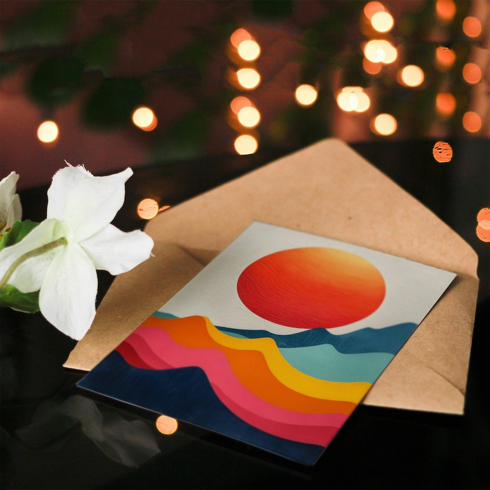 image 1 of Abstract Sea Waves Sunset Sun Oil Woman Her Birthday Card