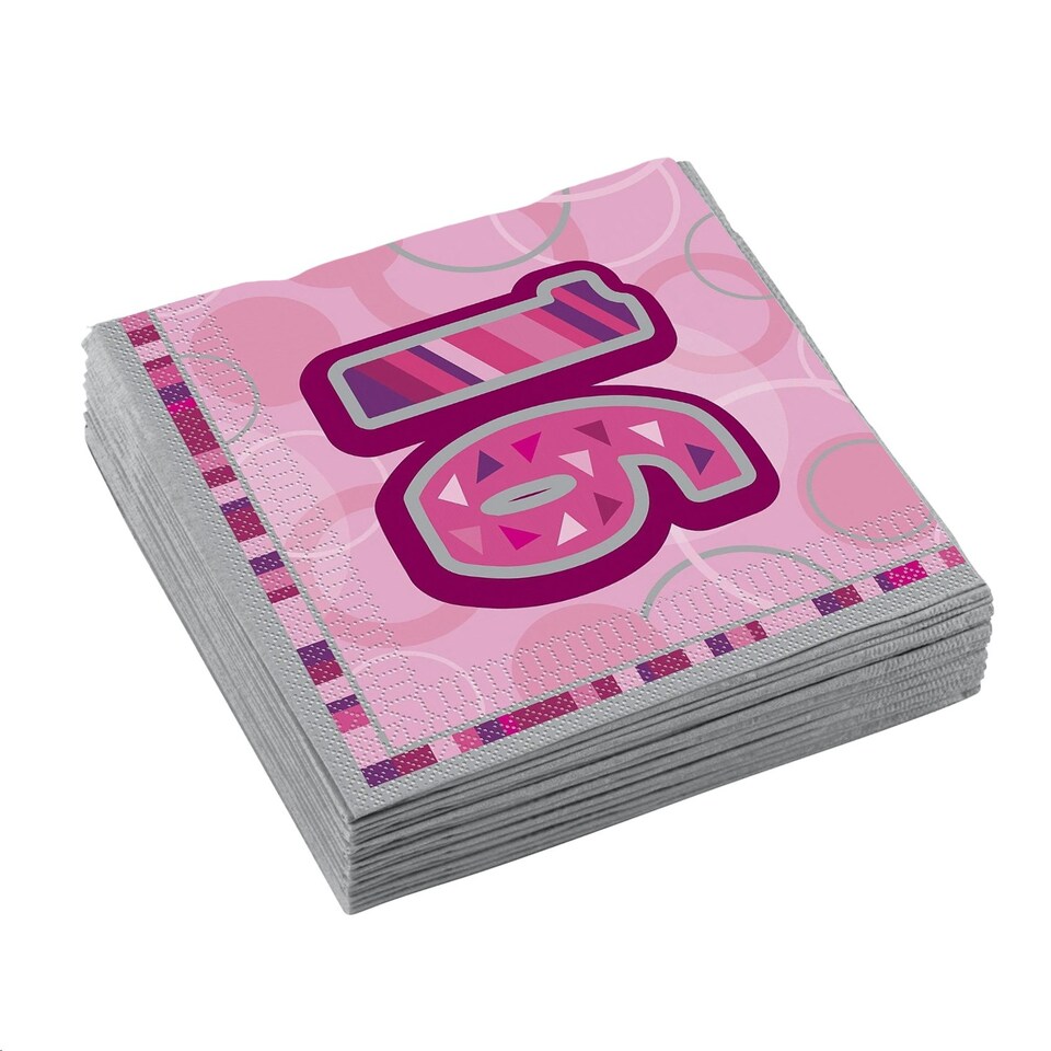 image 1 of Unique Party Glitz 16th Birthday Disposable Napkins (Pack of 16) - Pink - One Size