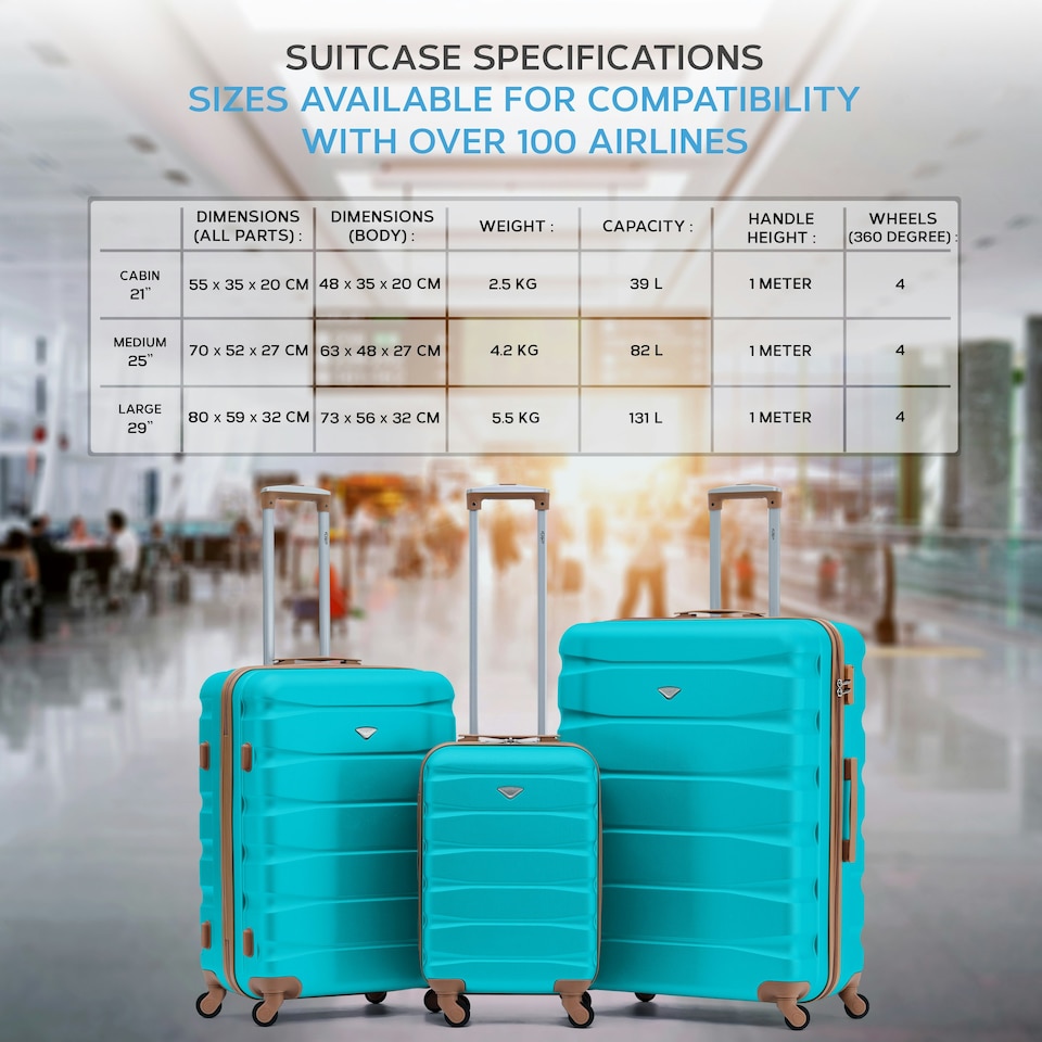 image 1 of Flight Knight 25" 4 Wheel ABS Hard Case Medium Suitcase 100+ Airlines Approved - easyJet, British Airways, Ryanair, Jet2, Emirates & Many More - Check-in | Blue | Aqua/Tan | Medium
