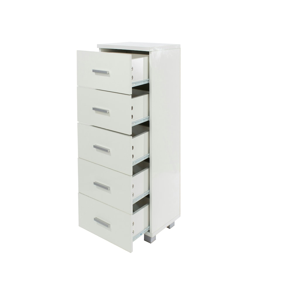 image 1 of Lido, 5 Narrow Chest Of Drawers White