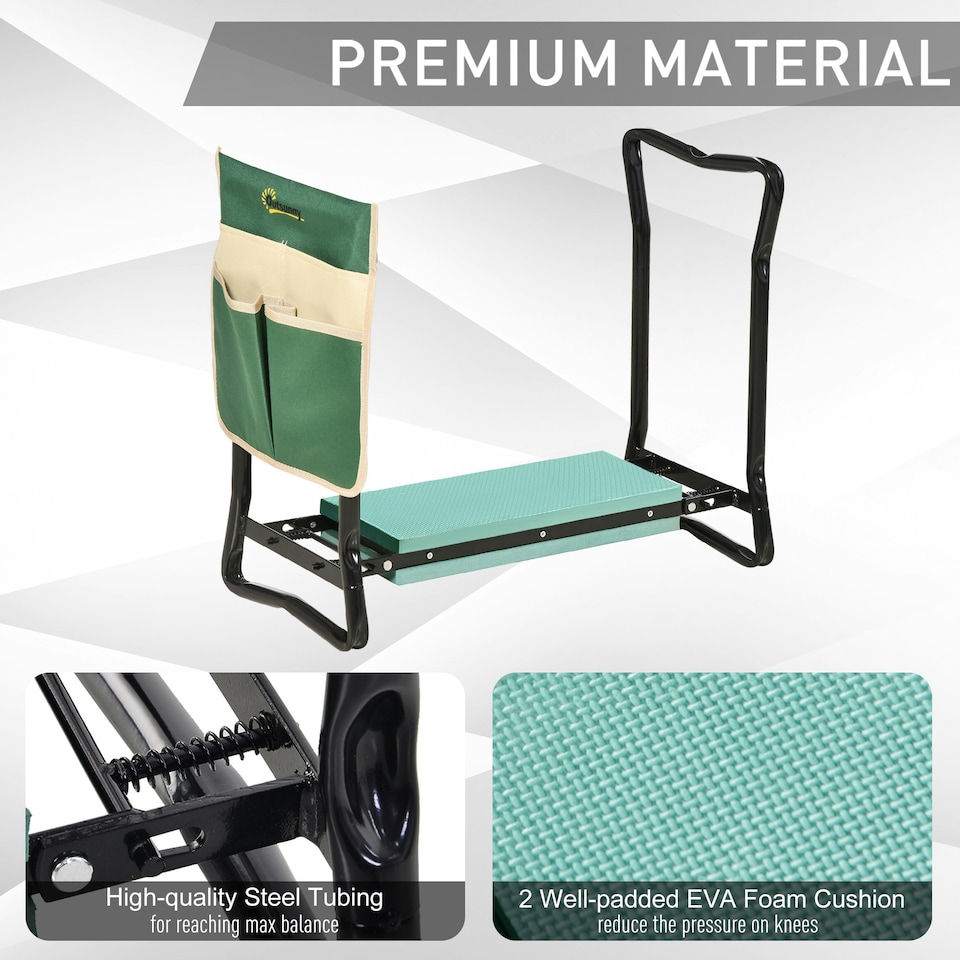 image 1 of Outsunny Garden Kneeler Foldable Seat Bench EVA Foam Pad with Tool Bag Pouch