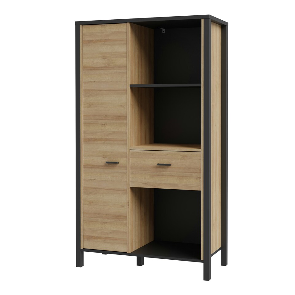 image 1 of High Rock Wide Shelf Unit in Matt Black/Riviera Oak