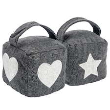 Nicola Spring Mismatched Herringbone Door Stop Set - 16 x 16cm - Star/Heart - Pack of 2