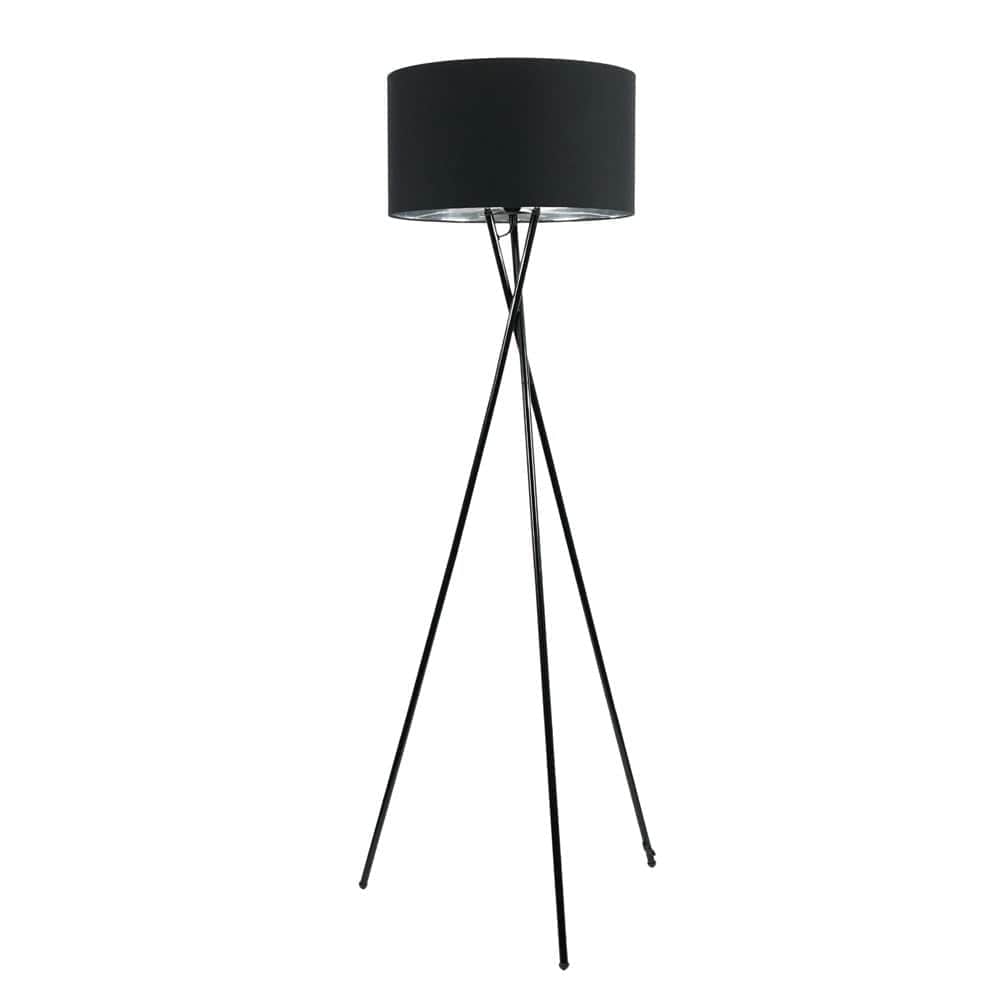 ValueLights Camden Black Tripod Floor Lamp Black Chrome Shade and Bulb