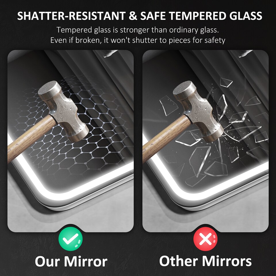 image 1 of HOMCOM 500 x 700 mm Bluetooth Bathroom Mirror with LED Lights, Illuminated Backlit Wall Mounted Vanity Mirror with 3 Colours Dimmable, Anti-Fog, Memory & Touch Switch, IP44