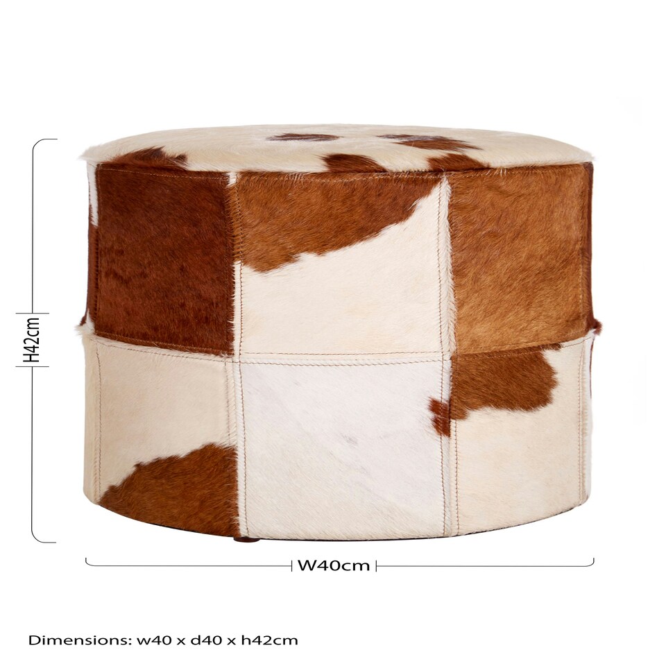 image 1 of Interiors By Premier Brown & White Genuine Cowhide Ottoman,Soft Padded Leather Footstool With Stitched Detailing,Pouffe Stool Brown
