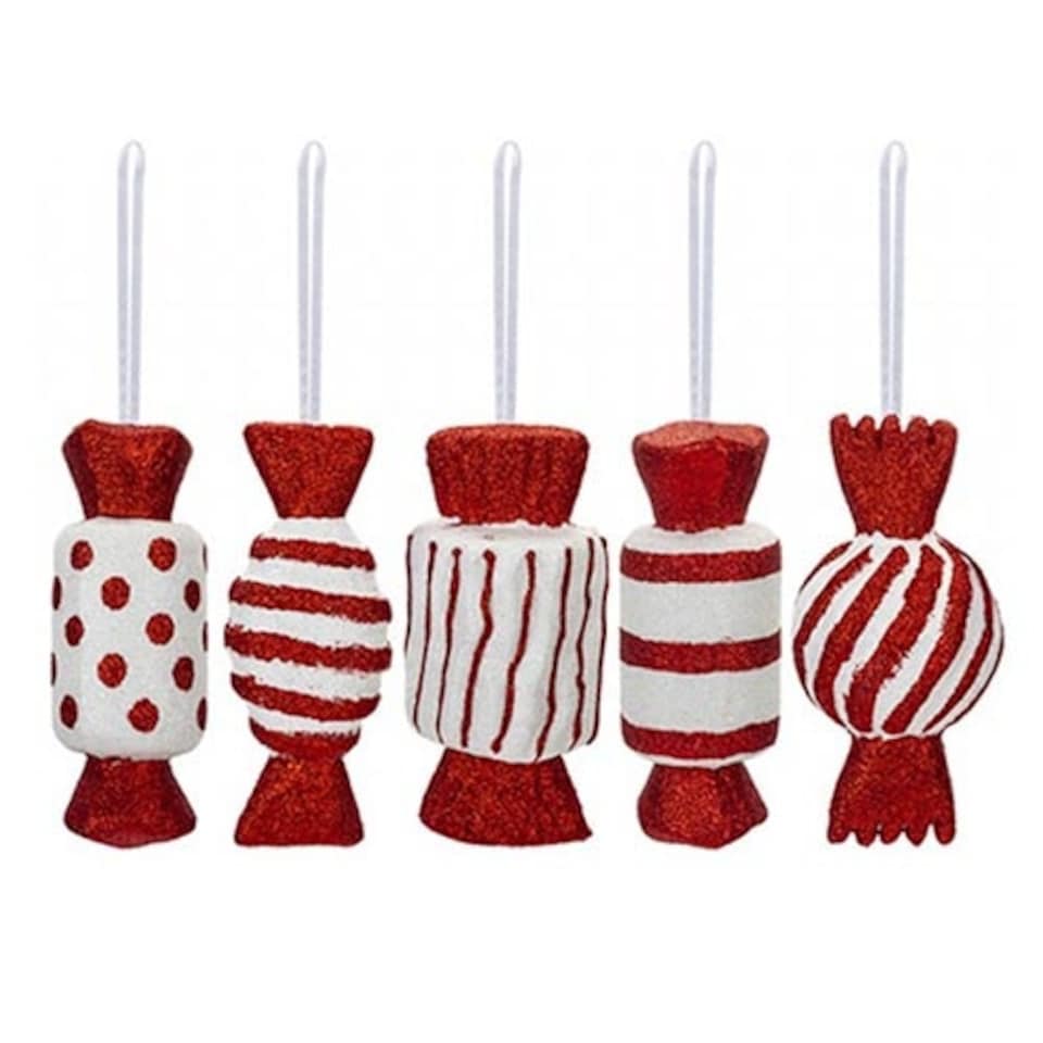 Assorted Red & White Glitter Candy Cane Sweet Christmas Tree Hanging Decoration 14cm