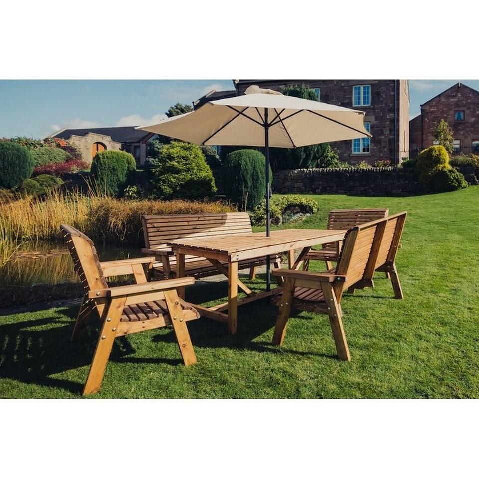 image 1 of Valley Seat 10 Set 2X2B 2X3B Table - Timber - L220 x W330 x H95 cm - Min. Assembly Required - Set of Waterproof Cushions Included