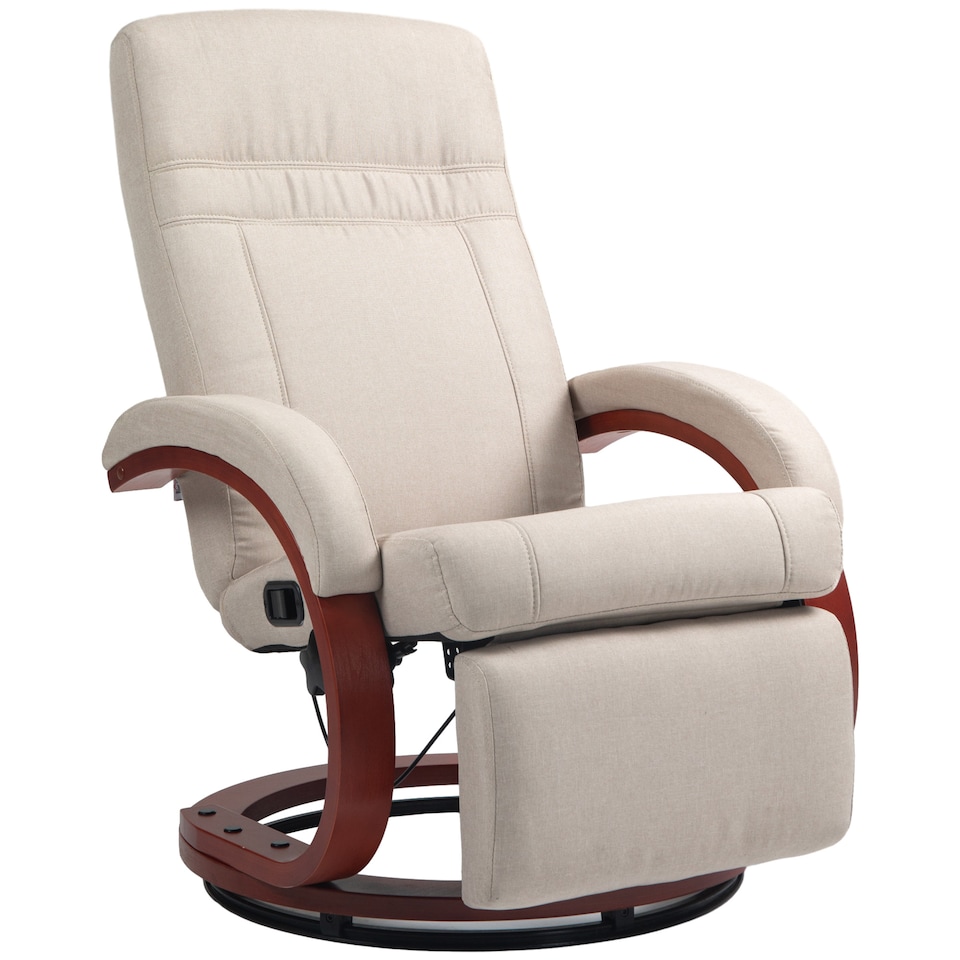 image 1 of HOMCOM Swivel Recliner Chair with Footstool and Wood Base, Manual Reclining Chair for Living Room, Bedroom, Beige