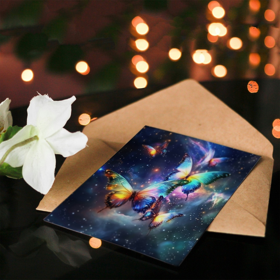 image 1 of String Theory Cosmic Butterflies Space Starscape Birthday Greeting Card