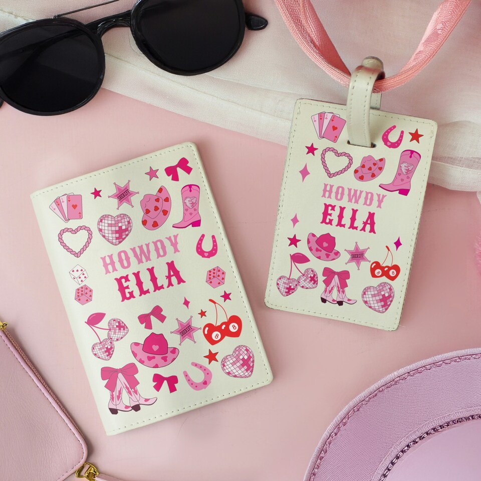 image 1 of Personalised Cowgirl Passport Holder & Luggage Tag Cream