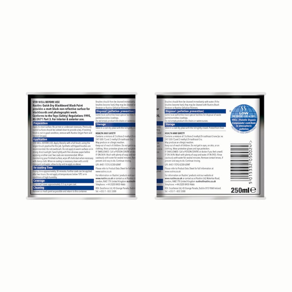 image 1 of Rustins - Quick Dry Blackboard Black 250ml | Black | 1