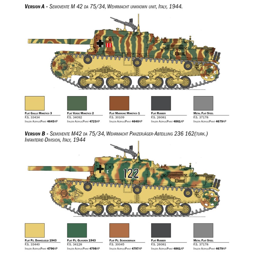 image 1 of Italeri Semovente M42 da 75-34 Italian Tank Military Model Kit 14cm Long Scale 1-35