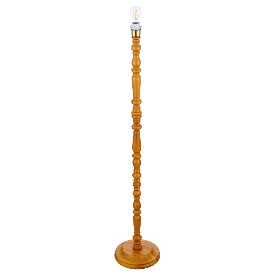 image 1 of Classic Oak Wooden Standing Floor Lamp Base with Intricate Pole Design