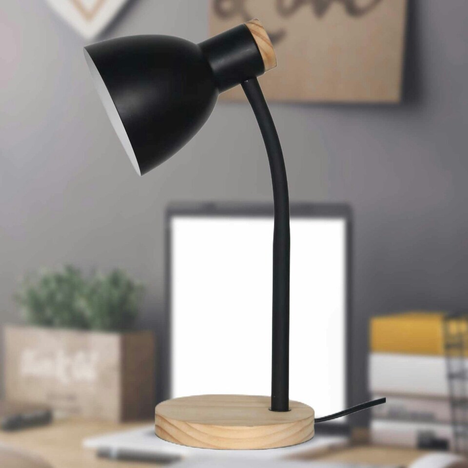 image 1 of First Choice Lighting Set of 2 Clark Natural Wood with Black Table or Bedside Lamps Black | Brown