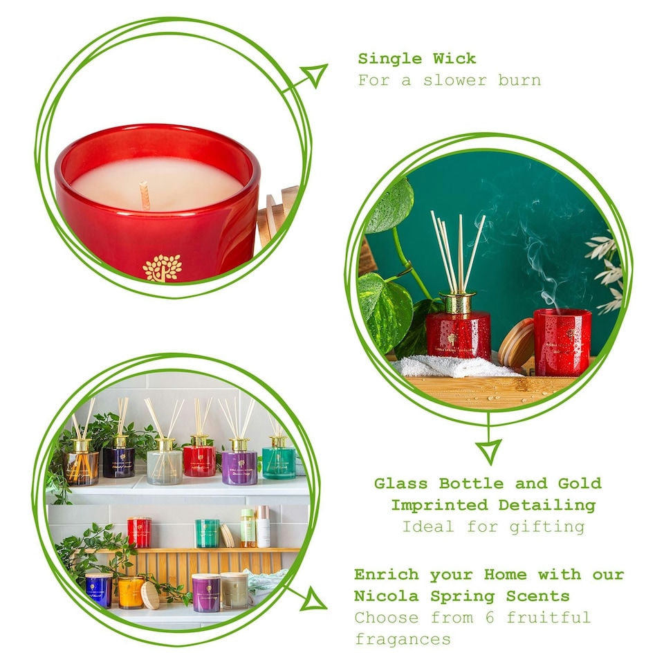 image 1 of Nicola Spring Scented Candle & Reed Diffuser Set - 130g - Wild Fig & Cassis | Red | Red