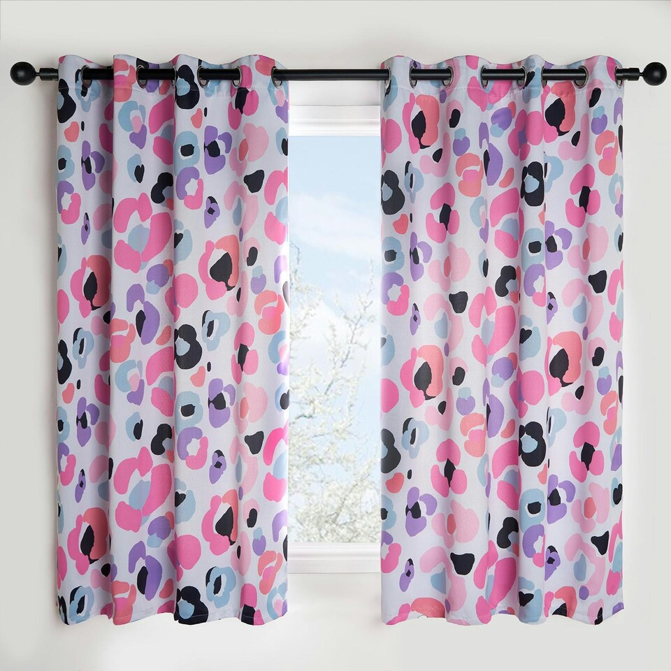 image 1 of OHS Kids Leopard Blackout Eyelet Curtains, 46x72" - Multi