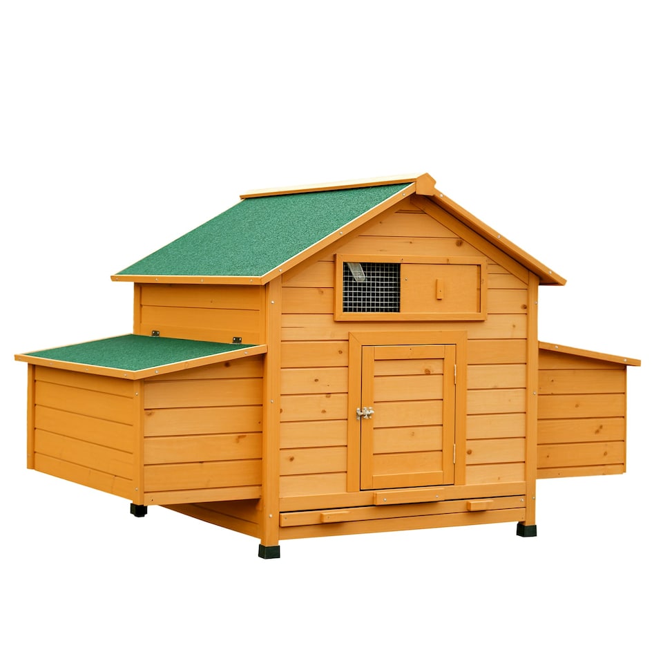 image 1 of PawHut Wooden Chicken Coop, Poultry Cage with Nesting Boxes, Tray, Yellow
