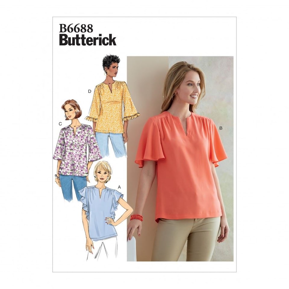image 1 of Butterick 6688 Paper Sewing Pattern – Women’s Top, Size A5 (6–8–10–12–14), Easy