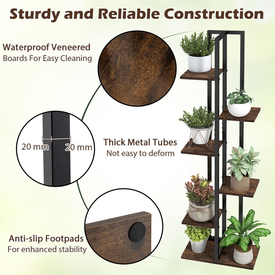 image 1 of COSTWAY 4+5+6-Tier Flower Stands Plant Shelves Holders | Brown