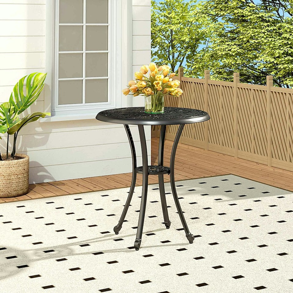 image 1 of Living and Home 68cm  Round Patio Dining Table with Umbrella Hole