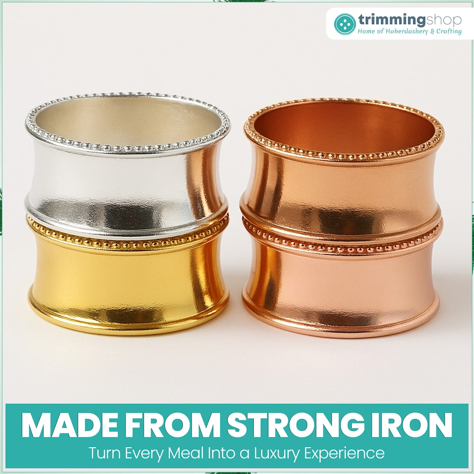 image 1 of 1pc Beaded Rim Napkin Rings, Hammered Design Napkin Buckles