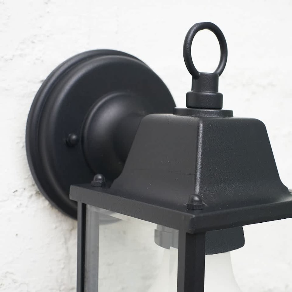 image 1 of ValueLights Allgreave Black Metal and Glass Outdoor Security Wall Light Lantern
