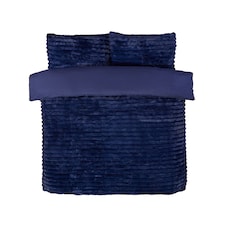 Chunky Ribbed Fur Polyester Duvet Cover Set with Pillowcase Blue | Navy | Double
