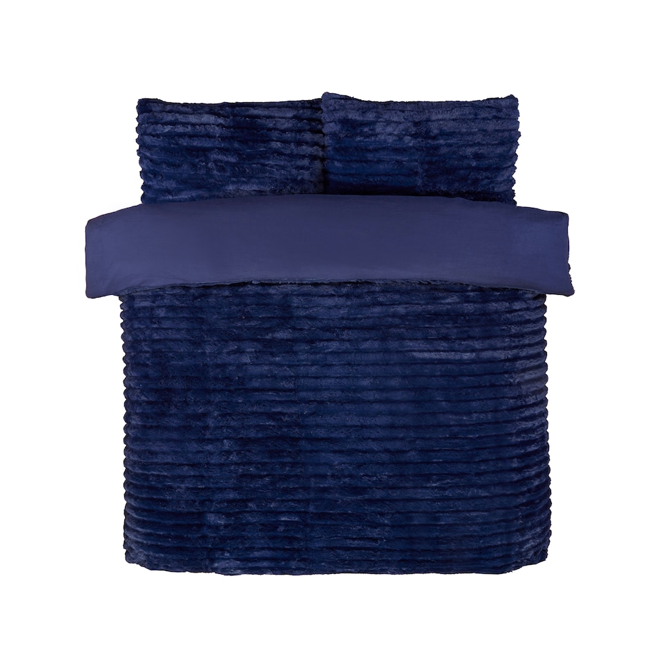 image 1 of Chunky Ribbed Fur Polyester Duvet Cover Set with Pillowcase Blue | Navy | Double