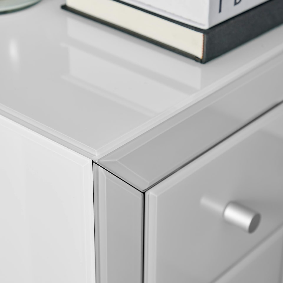 image 1 of Furniturebox Lexi Small Slimline White 3 Drawer Mirrored Bedside Table