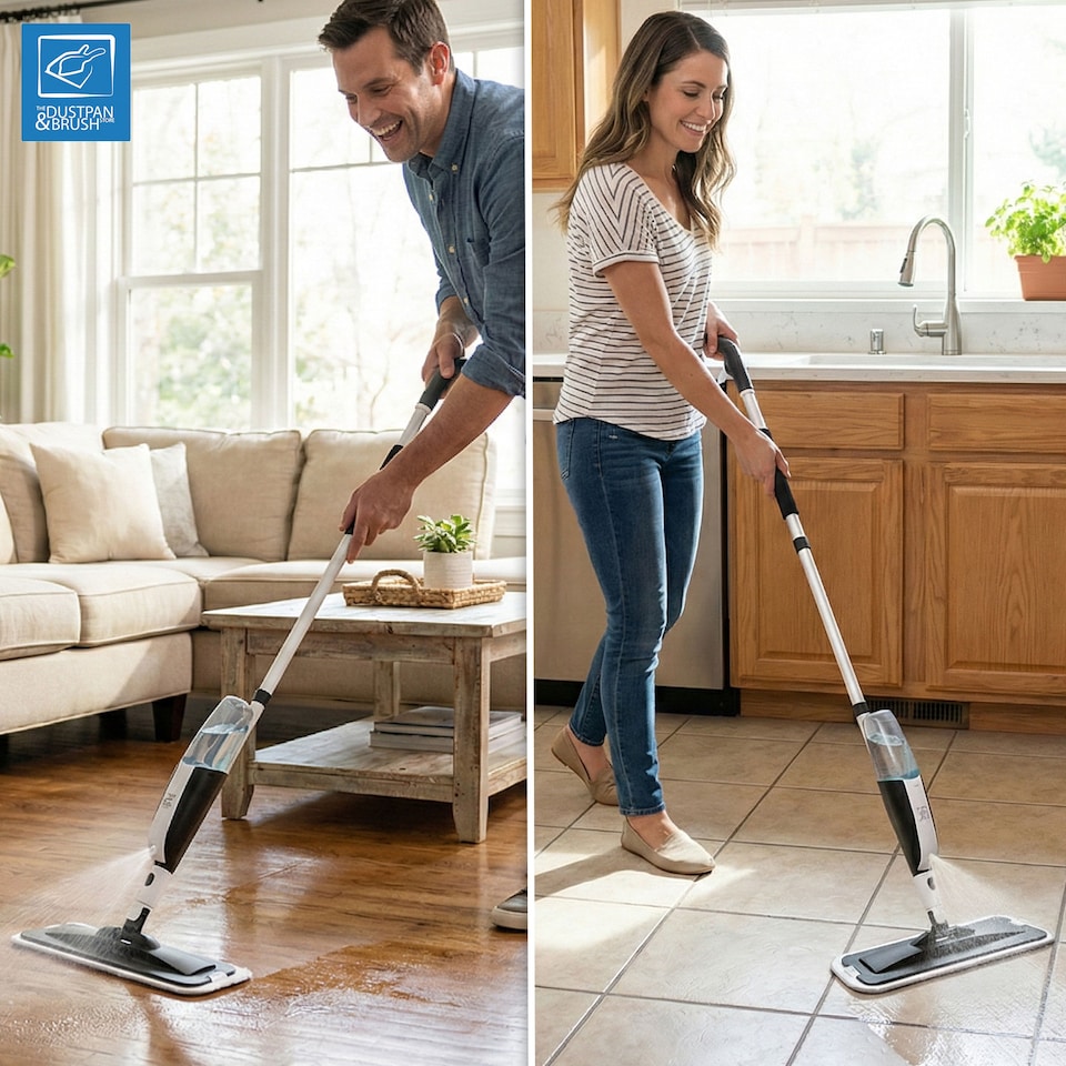 image 1 of Spray Mop with Washable Pads Floor Mop with Spray Swivel Head Wet and Dry Free Scraper