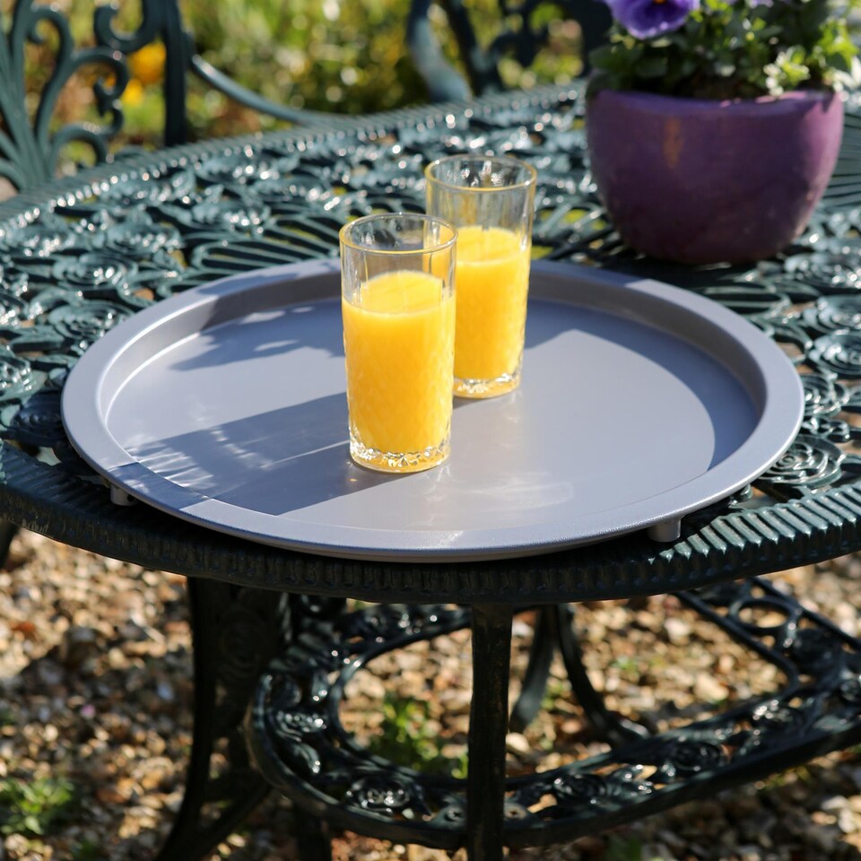 image 1 of Harbour Housewares Round Steel Tray Table - Matt Grey