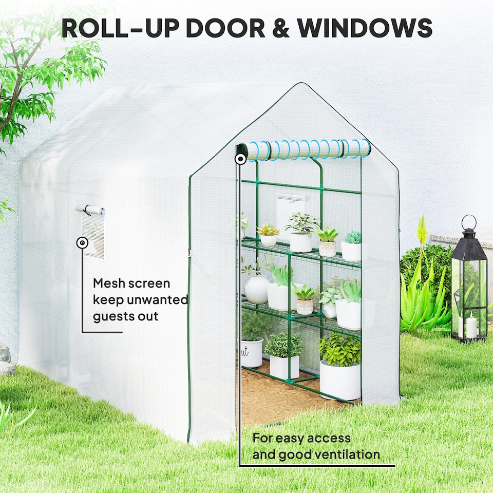image 1 of Outsunny Walk-in Outdoor Green House with Door and Mesh Windows, White