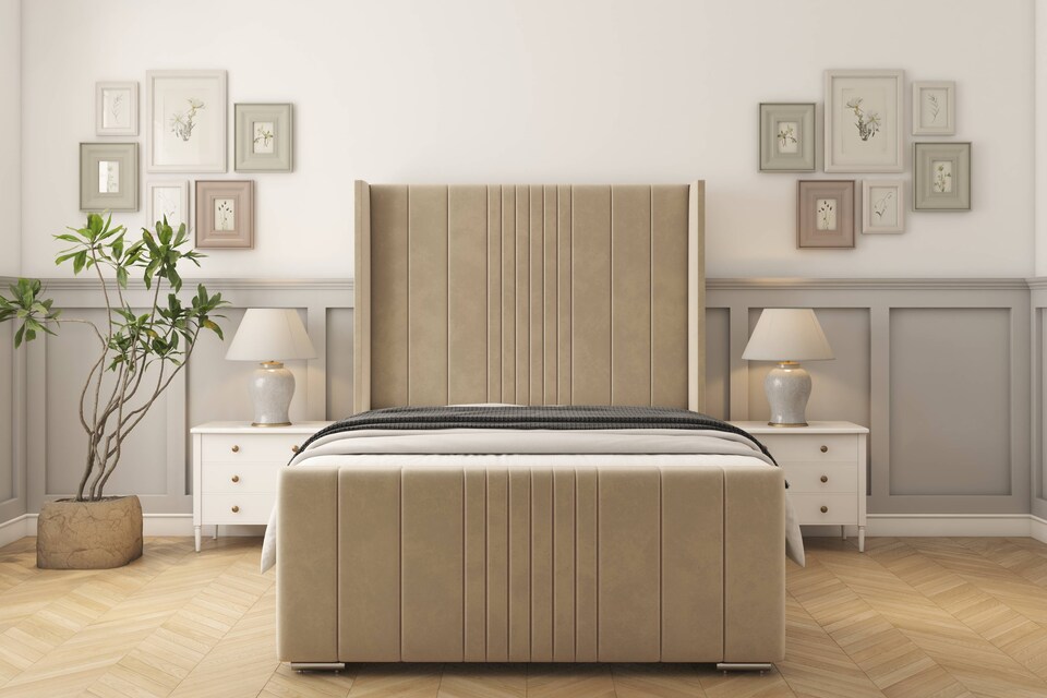 image 1 of Sloomy Hargrave Almond Coniston Bed Frame With Mattress With 50"  Upholstered Wingback Headboard 4' Small Double