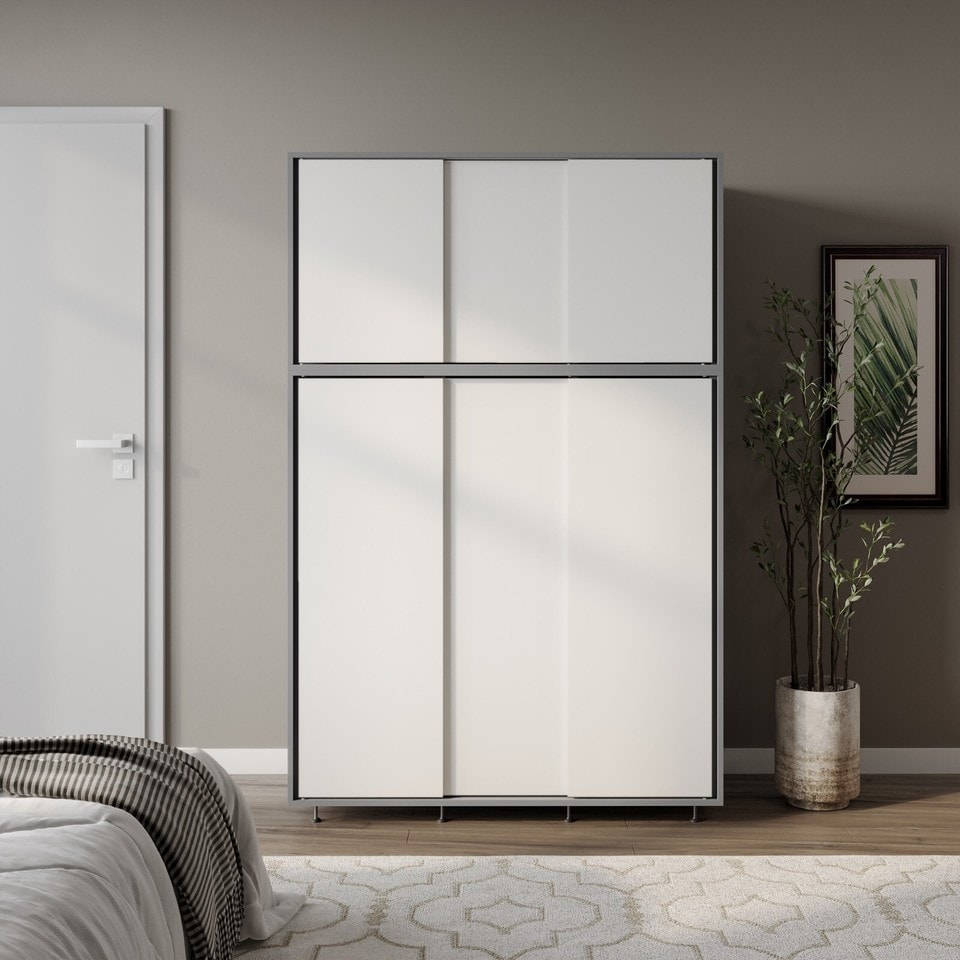 image 1 of URBNLIVING 6 Sliding Doors Wardrobe | Multi | Grey Carcass + White Doors | 1