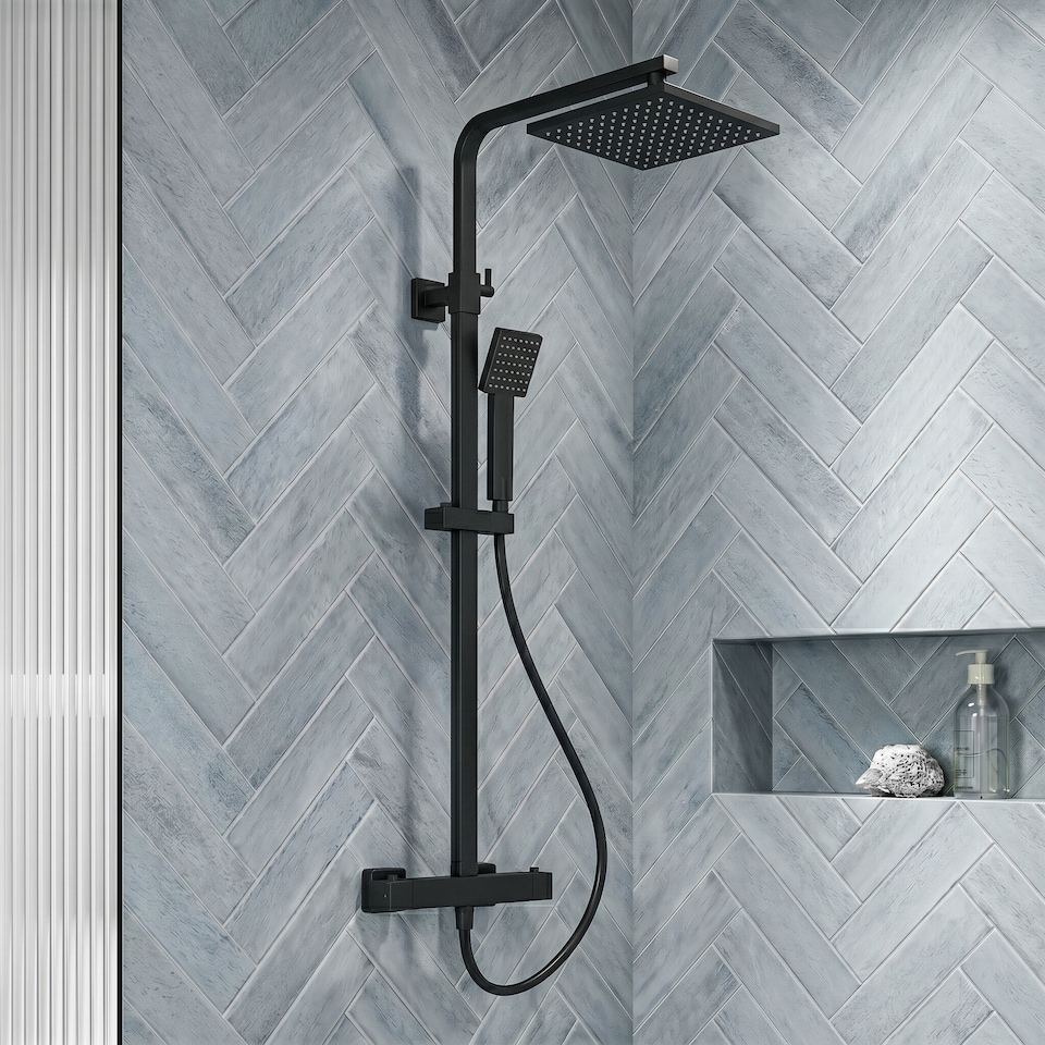 image 1 of Balterley Empire Square Thermostatic Shower Kit with Fixed Head and Adjustable Handset | Black | Matt Black | 1