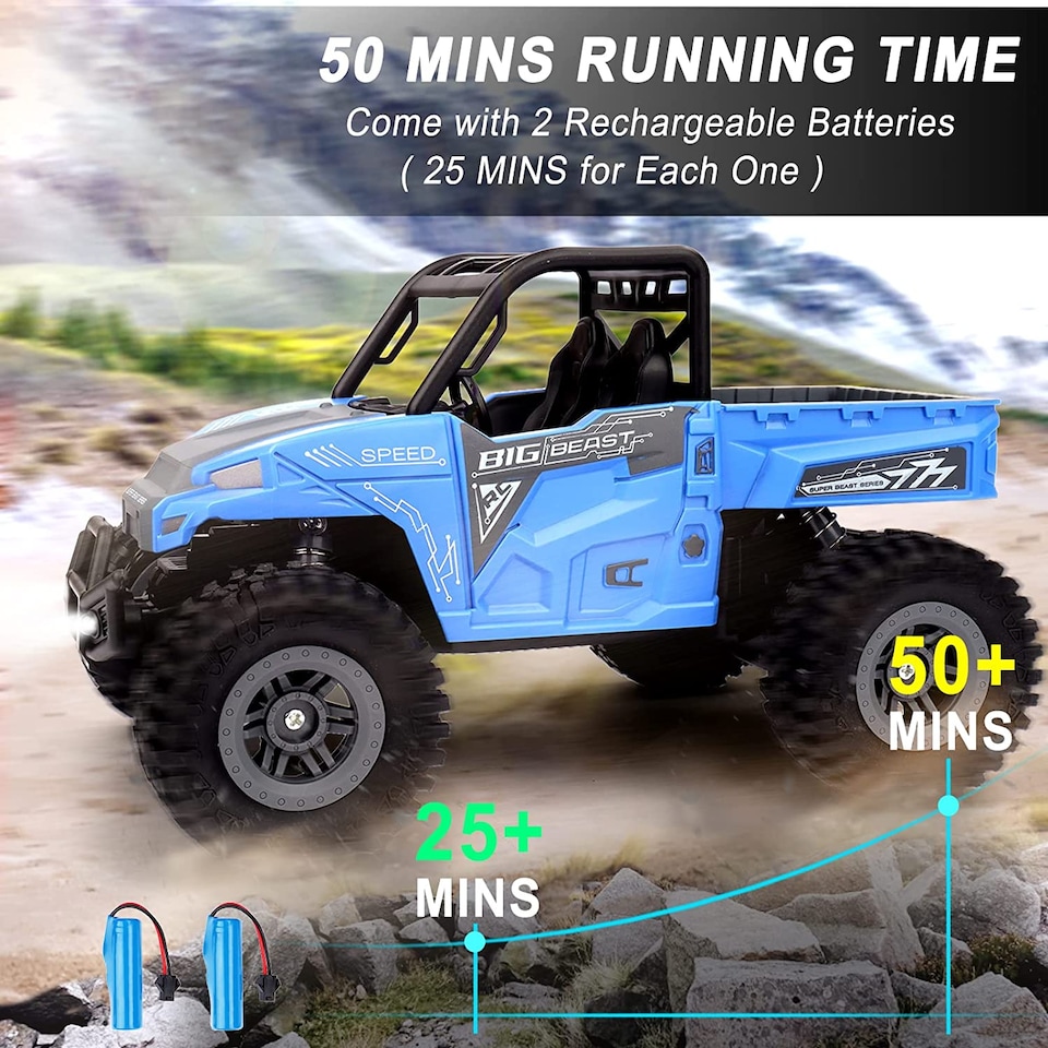image 1 of Blue 2.4GHz 4WD Remote Control Off-Road RC Car with LED Lights – High-Speed Drift Car, Rechargeable All-Terrain Monster Truck Toy