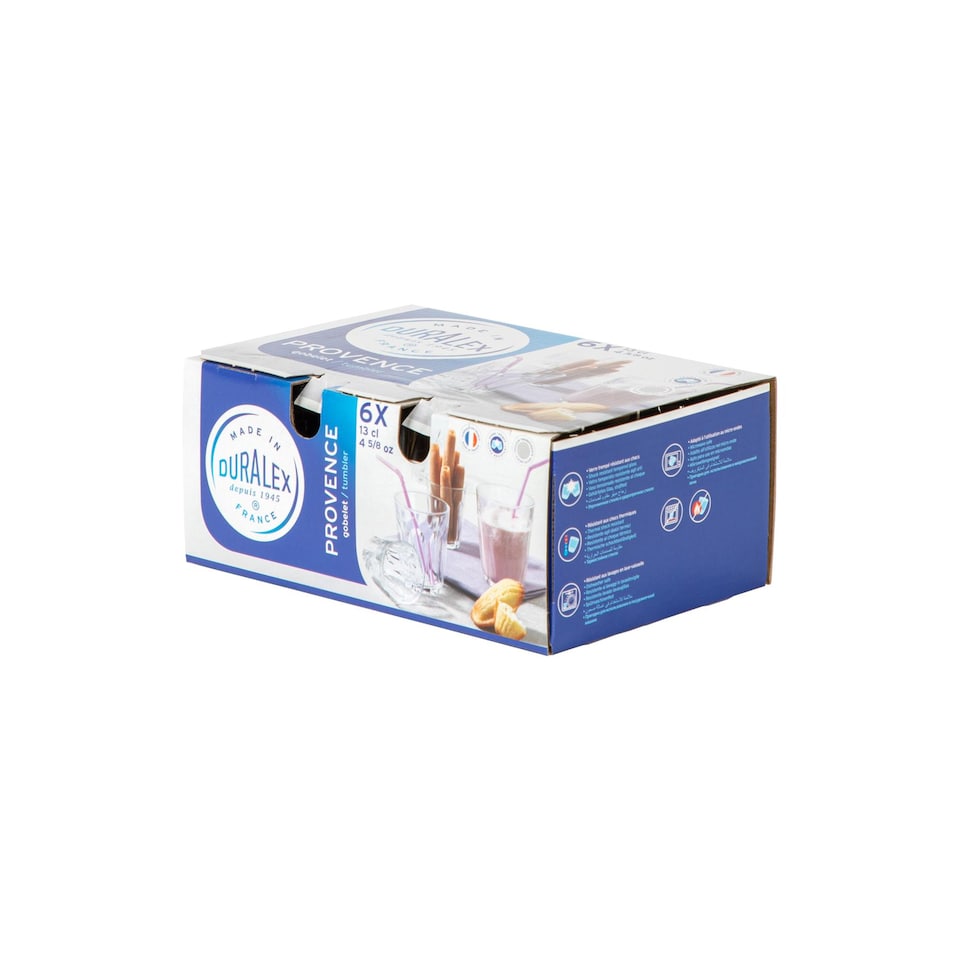 image 1 of Duralex Provence Drinking Glasses - 130ml Tumblers for Water, Juice - Pack of 6 | Clear | Clear