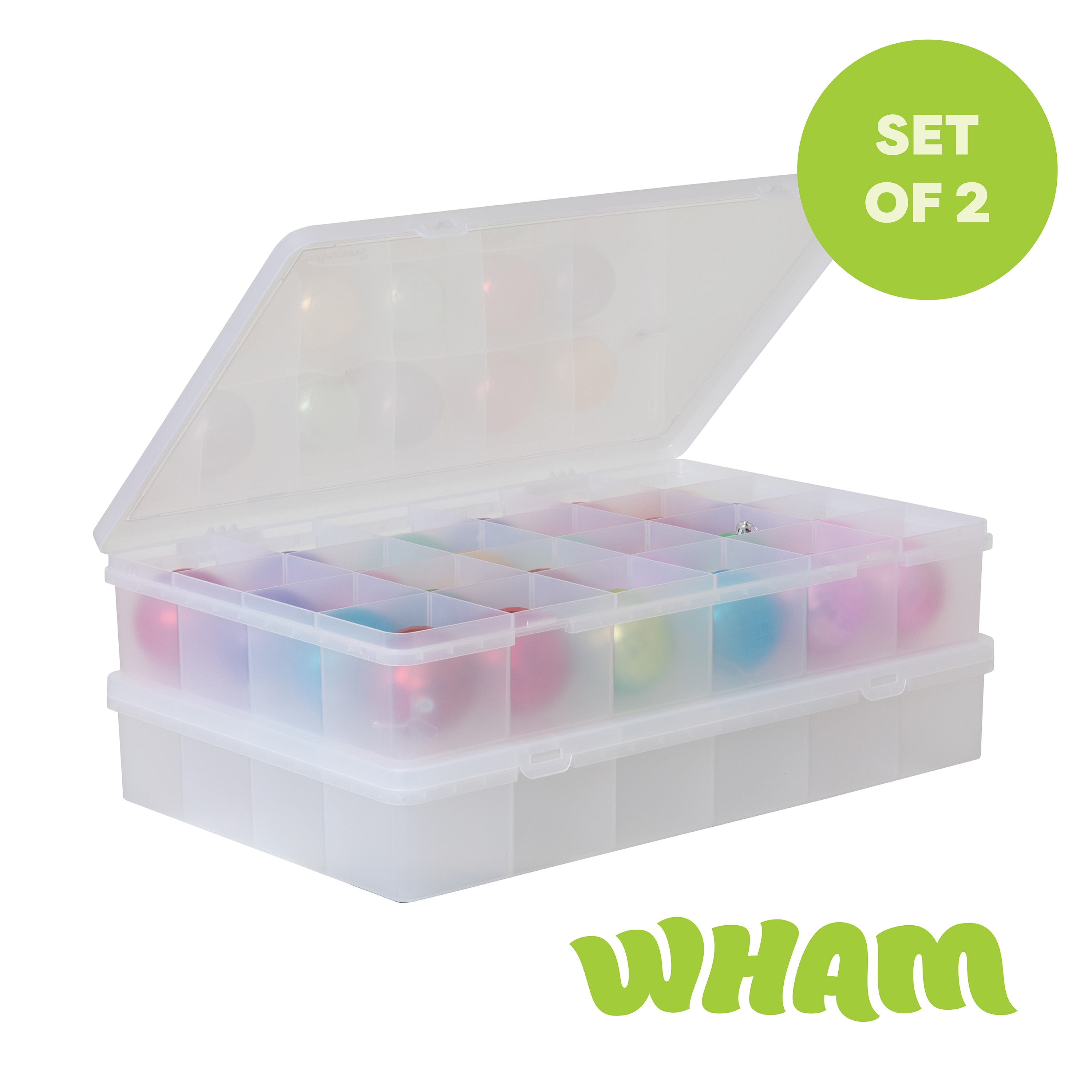 Wham Festive 2x Extra Large Christmas Bauble Storage Boxes in Clear