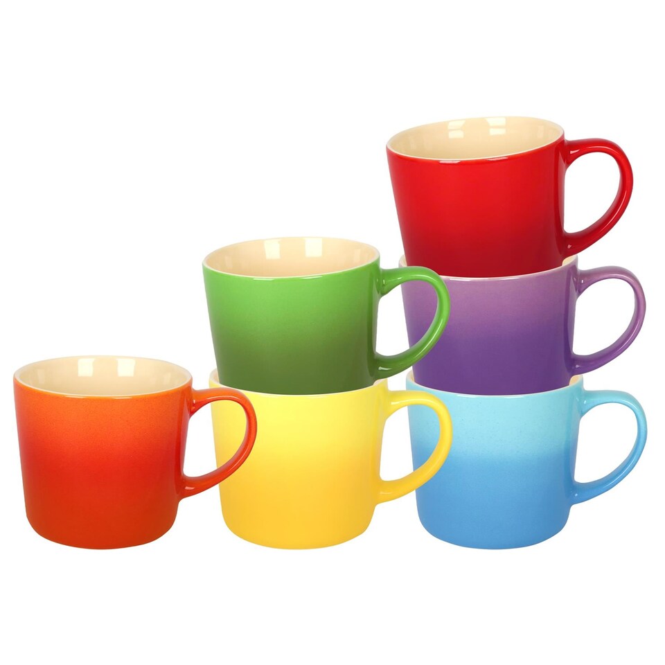 image 1 of Argon Tableware 6pc New Bone China Mugs Set - 330ml - Rainbow Ombre | Multi | Rainbow | 6
