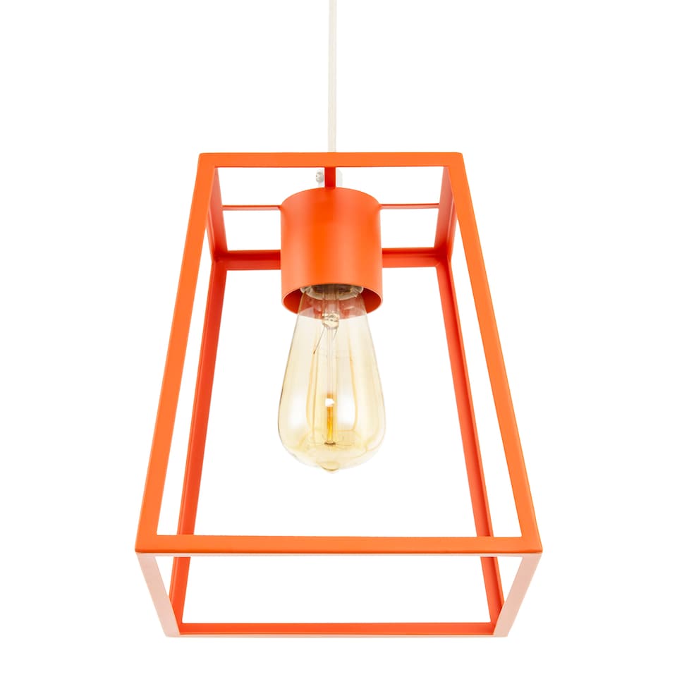 image 1 of Industrial Lantern Lamp Shade in Orange with Square Top and Bottom