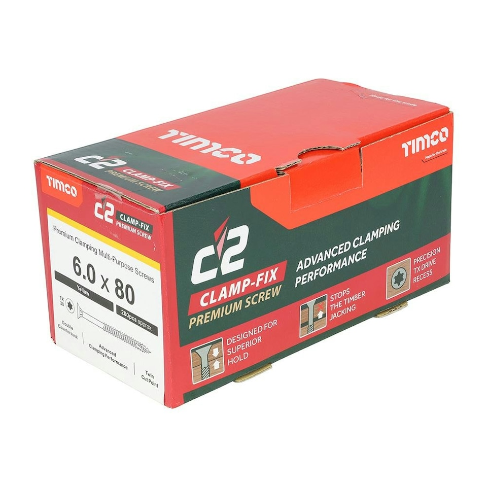 image 1 of Timco - C2 Clamp-Fix Multi-Purpose Premium Screws - TX - Double Countersunk - Yellow (Size 6.0 x 80 - 200 Pieces)