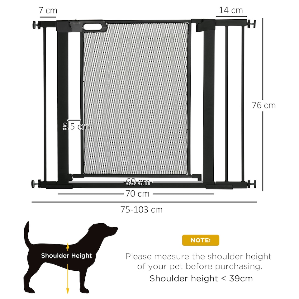 image 1 of Pressure Fit Safety Gate for Doors, Dog Gate w/ Auto Close, 75-103 cm - Black