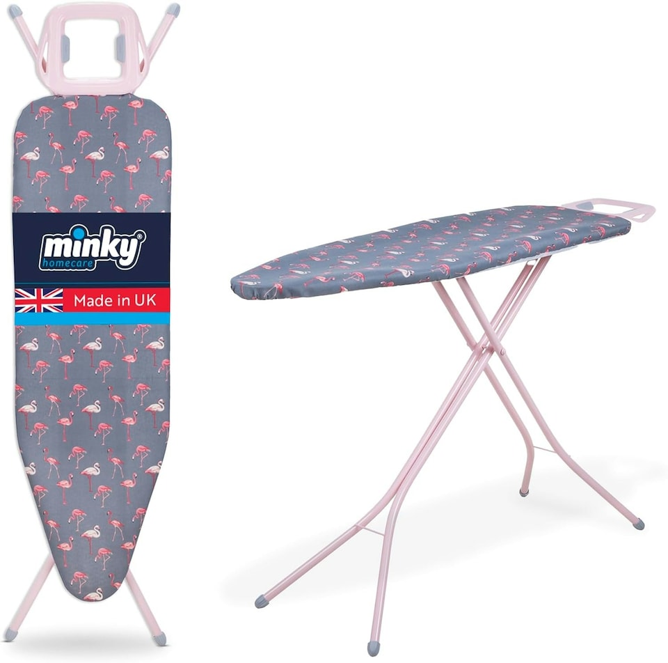 image 1 of Minky Ironing Board - Flamingo, Ironing Board Cover Included,122 x 38 cm | Grey