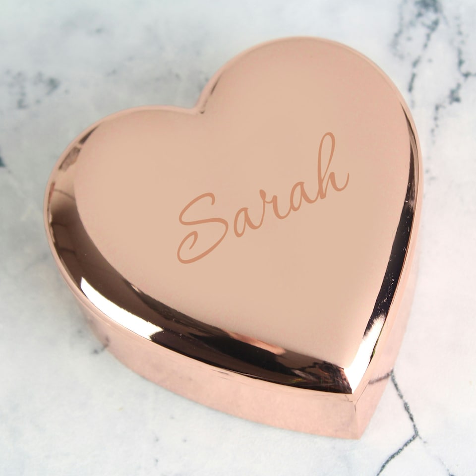 image 1 of Personalised Name Only Rose Gold Heart Trinket Box