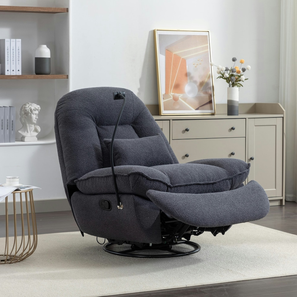 image 1 of Fallon Boucle Fabric Swivel Based Recliner Chair - Dark Grey