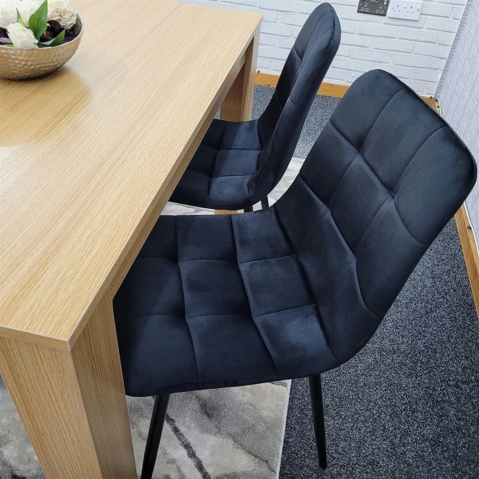 image 1 of Modern Grey Dining Table Set with 2 Black Velvet Chairs And 1 Bench Dining Room Furniture | Black | One Size | 4