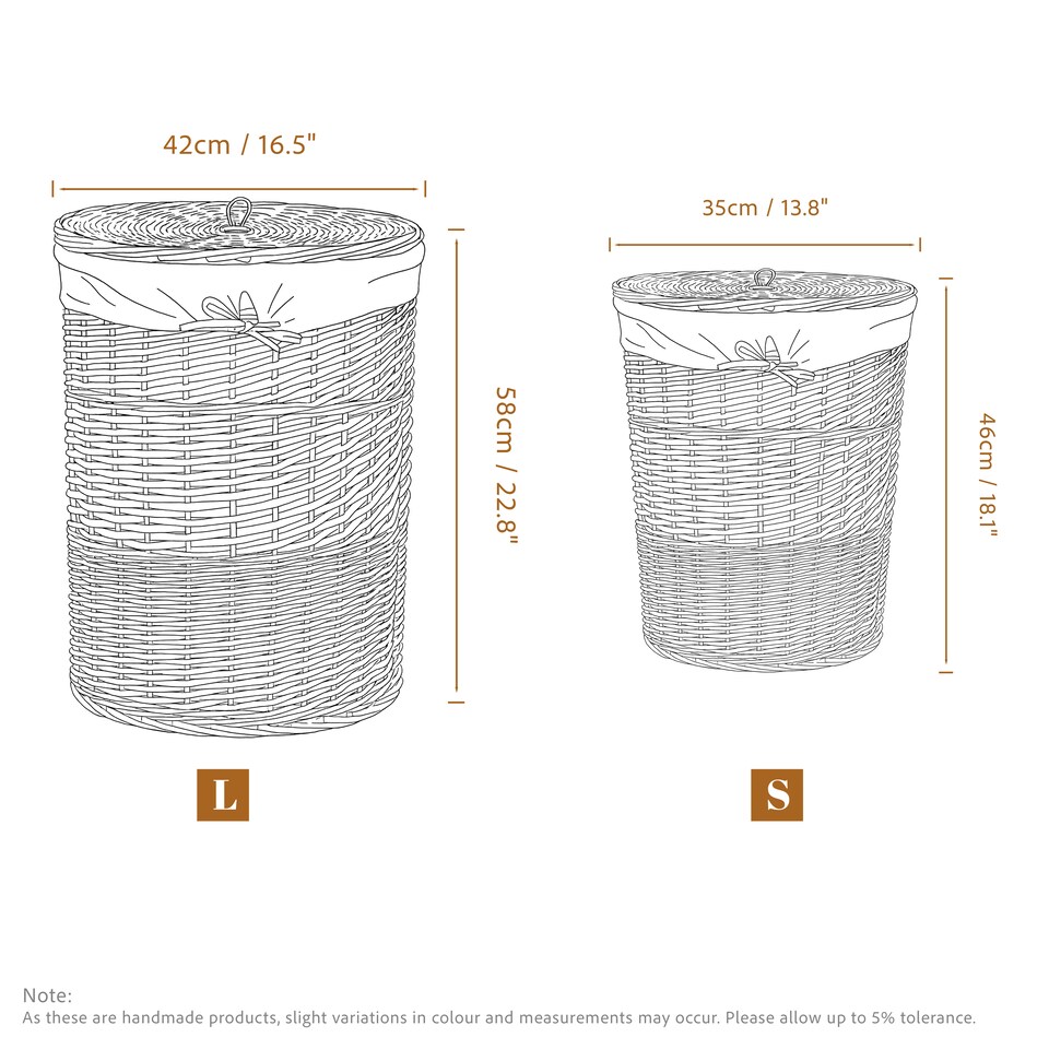 image 1 of Wicker Laundry Hamper Basket, Laundry Basket with Lid, Round Washing Baskets, Wicker Wash Baskets with Lining Bathroom Storage (Grey, Large)