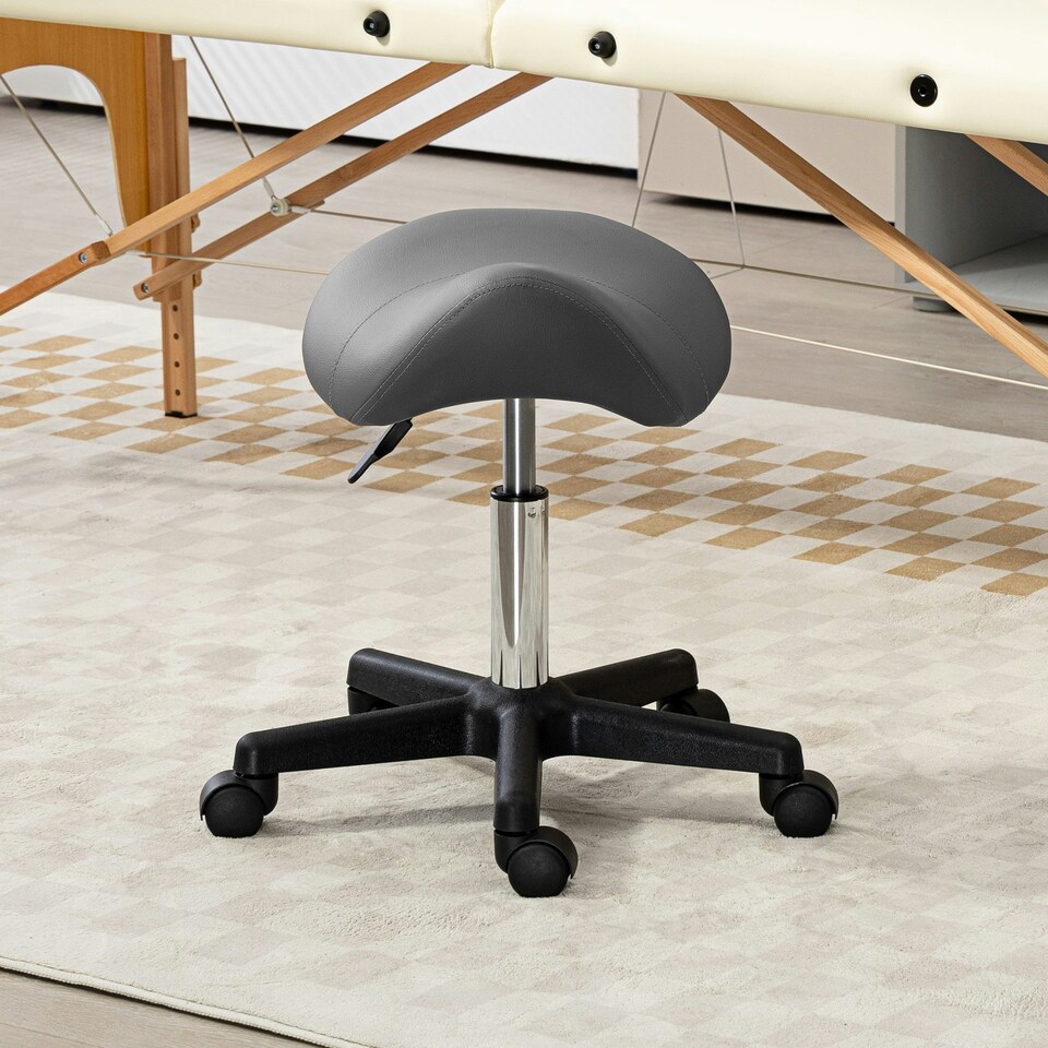image 1 of HOMCOM Saddle Stool Adjustable Rolling Salon Chair for Massage Spa Beauty Grey Grey